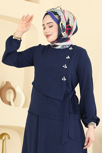 moda selvim Taş Detaylı Etekli Takım 2844SLK540 Laci - Thumbnail