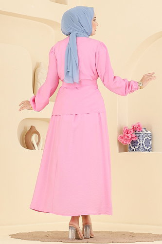 moda selvim Taş Detaylı Fermuarlı Takım 153NZRK1200 Pembe - Thumbnail