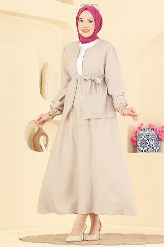 moda selvim Taş Detaylı Fermuarlı Takım 153NZRK1200 Taş - Thumbnail