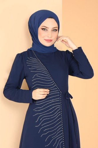 moda selvim Taş Detaylı Güneş Abiye 2205PN204 Laci - Thumbnail