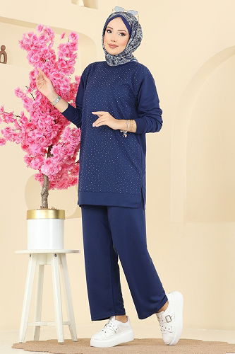 moda selvim Taş Detaylı İki İp Takım 206OZN1046 Laci - Thumbnail