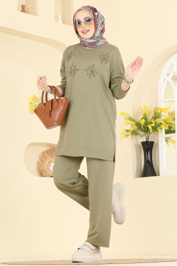 Modaselvim Kombin Taş Detaylı İki İplik Takım 211OZN1046 Çağla