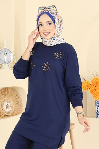 moda selvim Taş Detaylı İki İplik Takım 211OZN1046 Laci - Thumbnail