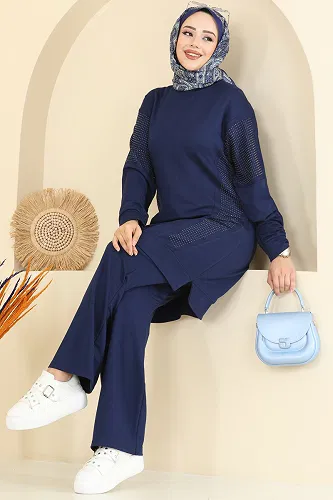 moda selvim Taş Detaylı İki İplik Takım 2744AYD574 Laci - Thumbnail