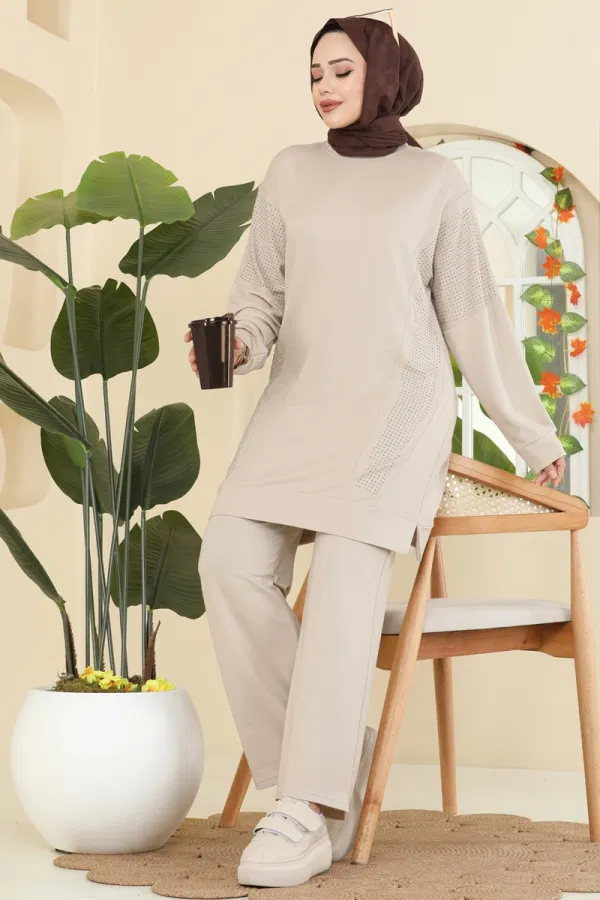 Modaselvim Kombin Taş Detaylı İki İplik Takım 2744AYD574 Taş