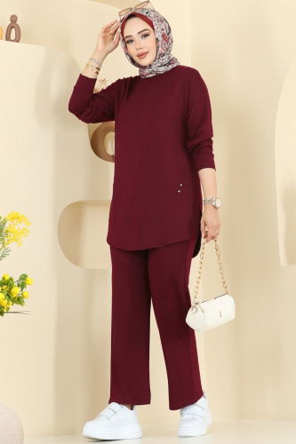 A.Y.D. - Taş Detaylı İkili Takım 2728AYD574 Bordo