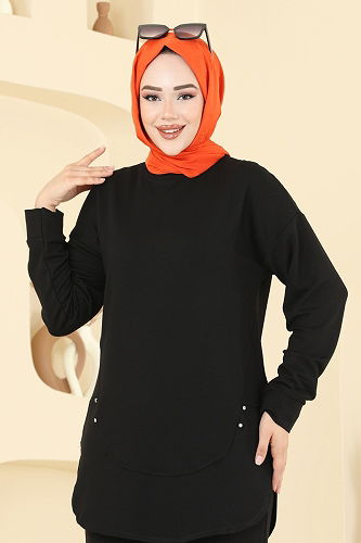 moda selvim Taş Detaylı İkili Takım 2728AYD574 Siyah - Thumbnail