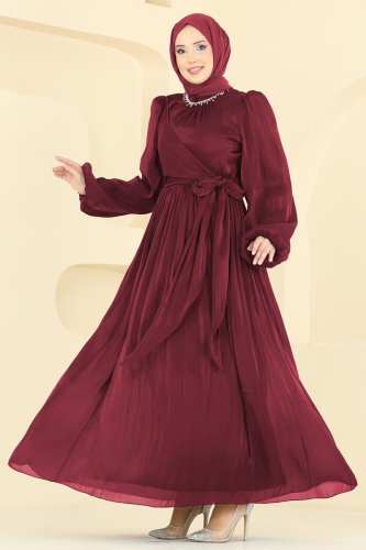 A.B. - Taş Detaylı Işıltılı Abiye 8162AB368 Bordo