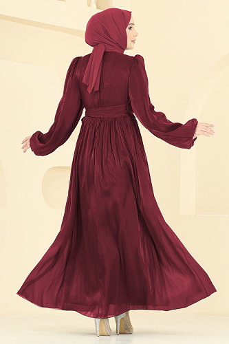 moda selvim Taş Detaylı Işıltılı Abiye 8162AB368 Bordo - Thumbnail