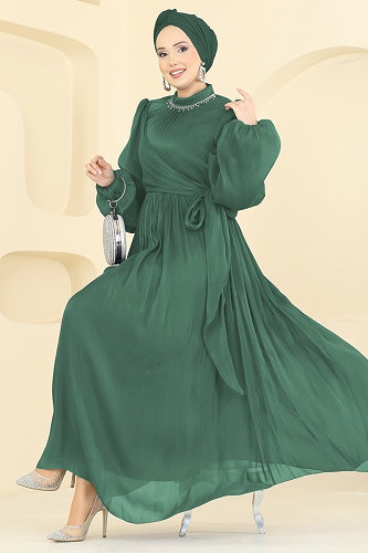 moda selvim Taş Detaylı Işıltılı Abiye 8162AB368 Koyu Mint - Thumbnail