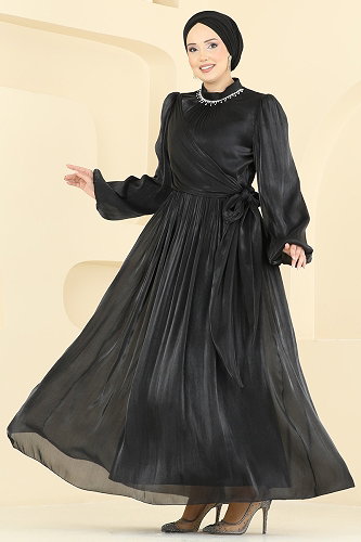 moda selvim Taş Detaylı Işıltılı Abiye 8162AB368 Siyah - Thumbnail