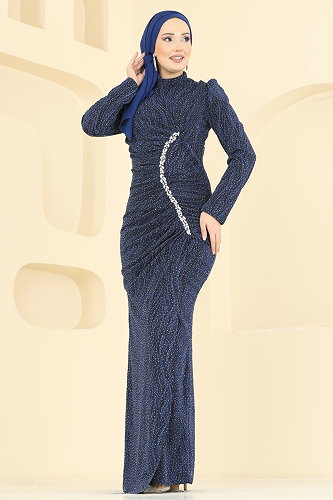 moda selvim Taş Detaylı Jakar Abiye 5804EDFK1198 Laci - Thumbnail