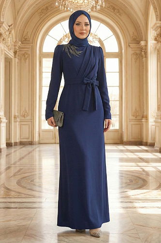 moda selvim Taş Detaylı Krep Elbise 0846LVA1173 Laci - Thumbnail