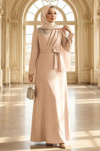 moda selvim Taş Detaylı Krep Elbise 0846LVA1173 Vizyon - Thumbnail