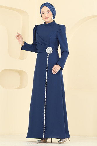 moda selvim Taş Detaylı Krep Elbise 5812EDFK1198 Laci - Thumbnail