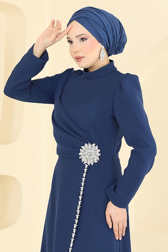 moda selvim Taş Detaylı Krep Elbise 5812EDFK1198 Laci - Thumbnail