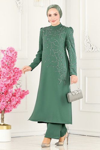 moda selvim Taş Detaylı Krep Takım 5771AB368 Mint - Thumbnail