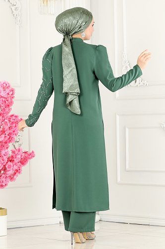 moda selvim Taş Detaylı Krep Takım 5771AB368 Mint - Thumbnail