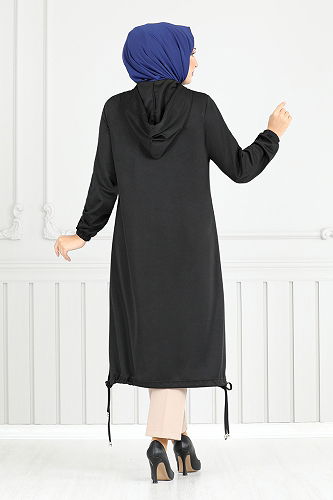 moda selvim Taş Detaylı Mevsimlik Kap 324DVL897-M Siyah - Thumbnail