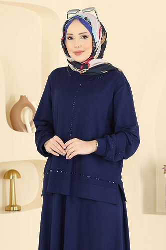 moda selvim Taş Detaylı Modal 2 li Takım 2608TPK1167 Açık Laci - Thumbnail