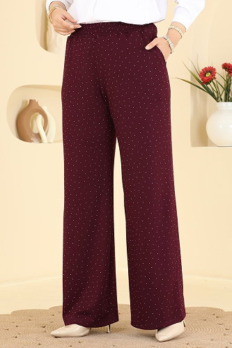 moda selvim Taş Detaylı Modal Pantolon 5674ZNNK1102 Bordo - Thumbnail
