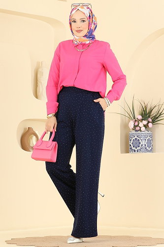 moda selvim Taş Detaylı Modal Pantolon 5674ZNNK1102 Laci - Thumbnail