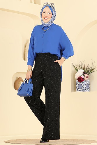 moda selvim Taş Detaylı Modal Pantolon 5674ZNNK1102 Siyah - Thumbnail