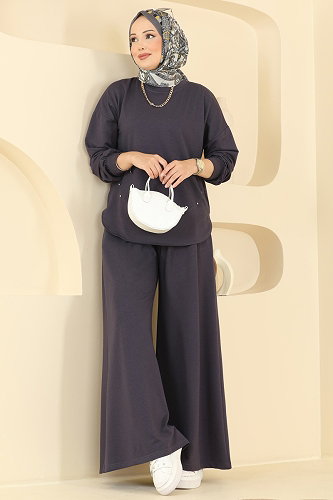 moda selvim Taş Detaylı Modal Takım 005NZA1199 Antrasit - Thumbnail
