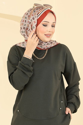 moda selvim Taş Detaylı Modal Takım 005NZA1199 Haki - Thumbnail