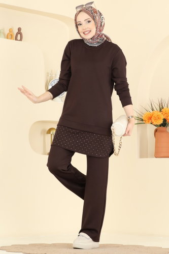 A.Y.D. - Taş Detaylı Modal Takım 2792AYD574 Kahve