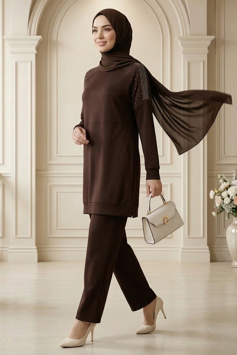 Taş Detaylı Modal Takım 2795AYD969-M Kahve