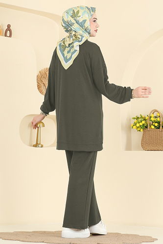 moda selvim Taş Detaylı Modal Takım 3265HBS856 Haki - Thumbnail