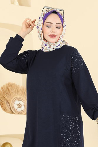 moda selvim Taş Detaylı Modal Takım 3265HBS856 Koyu Laci - Thumbnail