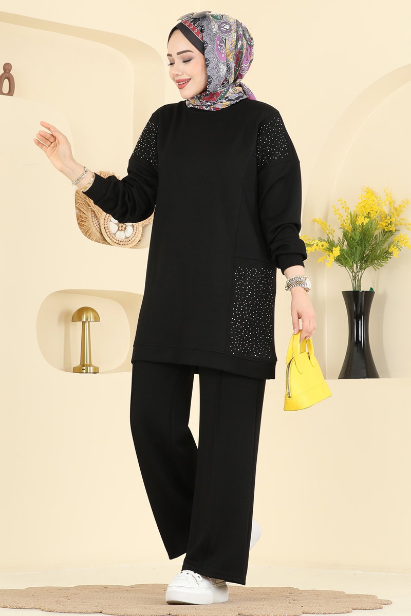 Taş Detaylı Modal Takım 3265HBS856 Siyah