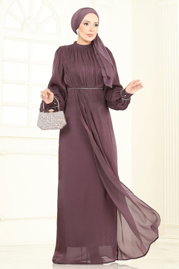 Modaselvim ABİYE Taş Detaylı Organze Abiye 6231BSK463 Koyu Gül Kurusu