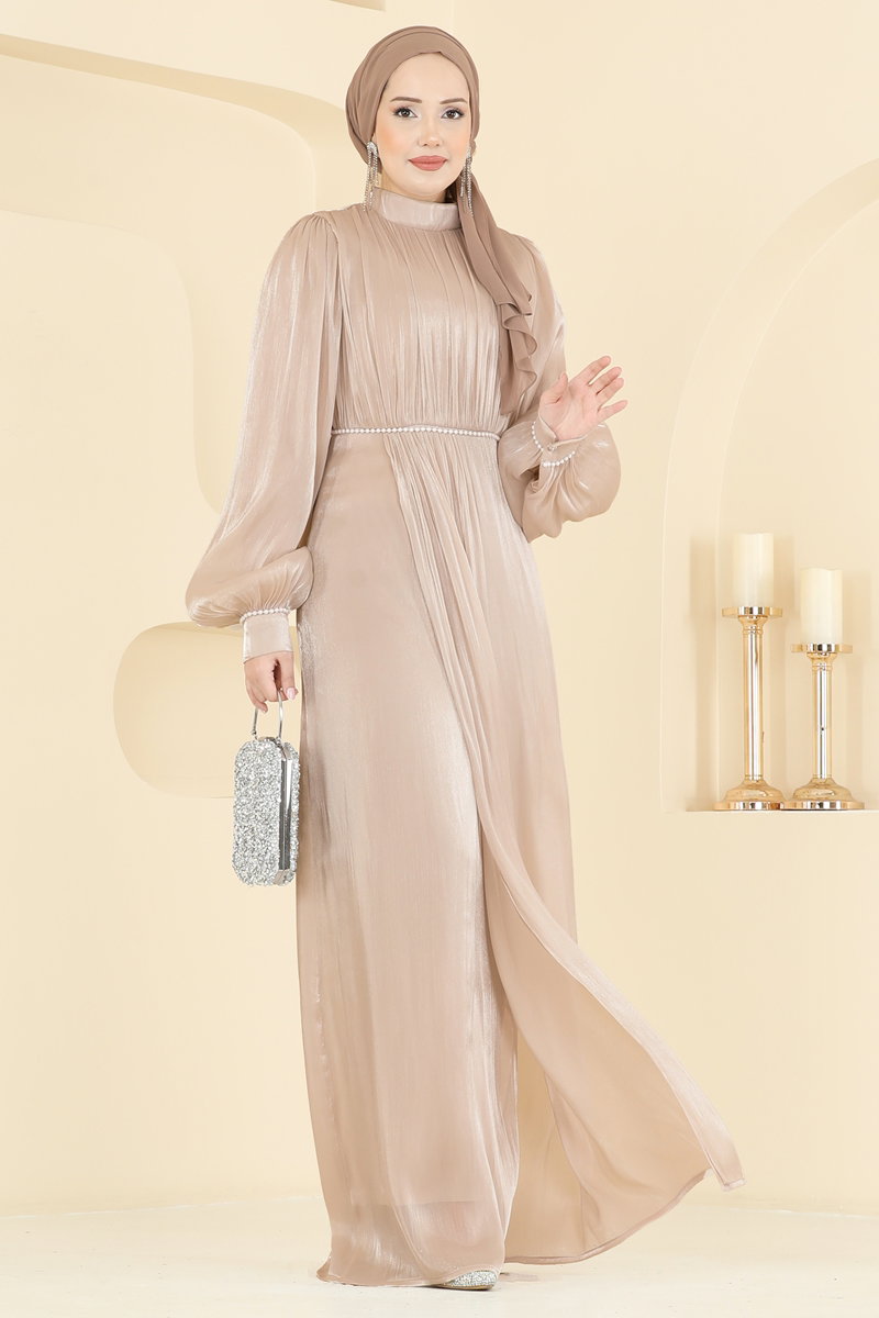 Taş Detaylı Organze Abiye 6231BSK463 Krem
