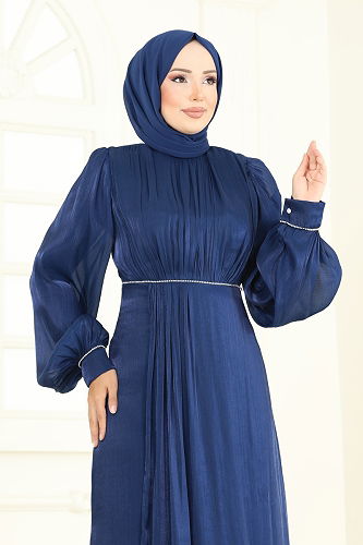 moda selvim Taş Detaylı Organze Abiye 6231BSK463 Laci - Thumbnail