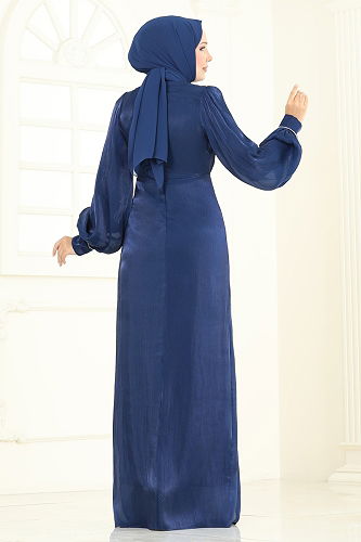 moda selvim Taş Detaylı Organze Abiye 6231BSK463 Laci - Thumbnail