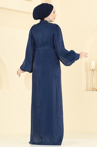 moda selvim Taş Detaylı Organze Abiye 6231BSK463 Laci - Thumbnail