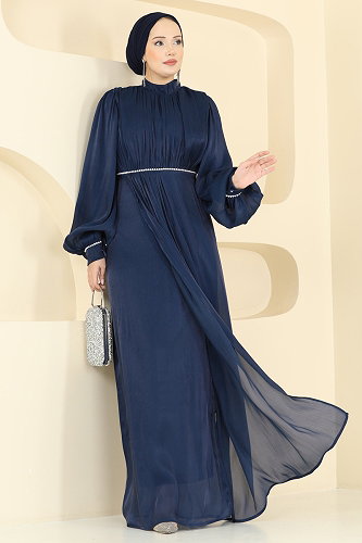 moda selvim Taş Detaylı Organze Abiye 6231BSK463 Laci - Thumbnail