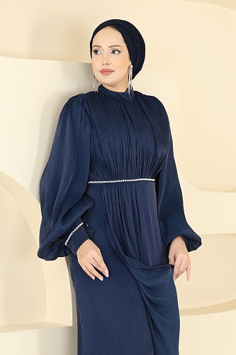 moda selvim Taş Detaylı Organze Abiye 6231BSK463 Laci - Thumbnail