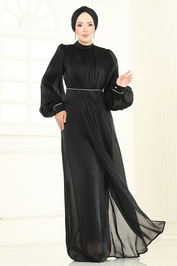Modaselvim ABİYE Taş Detaylı Organze Abiye 6231BSK463 Siyah
