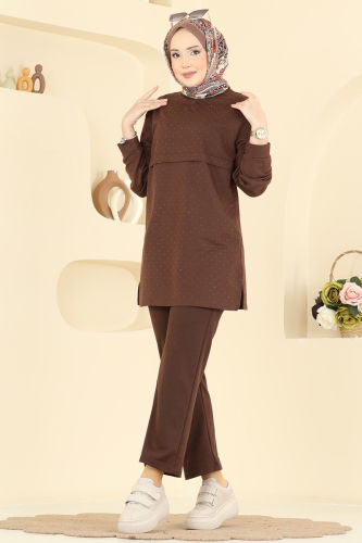 S.B.L. - Taş Detaylı Pantolonlu Takım 1917SBL832 Kahve