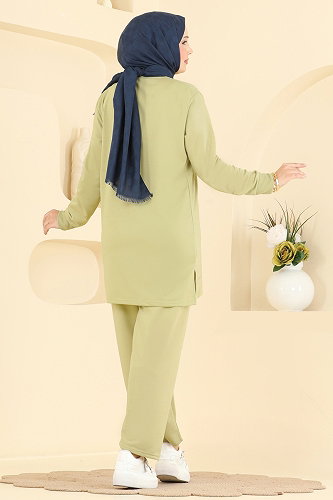 moda selvim Taş Detaylı Rahat 2 li Takım 2802TPK1167 Çağla - Thumbnail