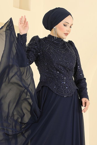 moda selvim Taş Detaylı Şifon Abiye 235DMNK1166 Laci - Thumbnail