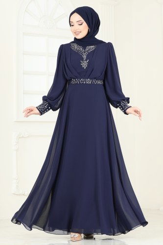 moda selvim Taş Detaylı Şifon Abiye 7084AB368 Laci - Thumbnail