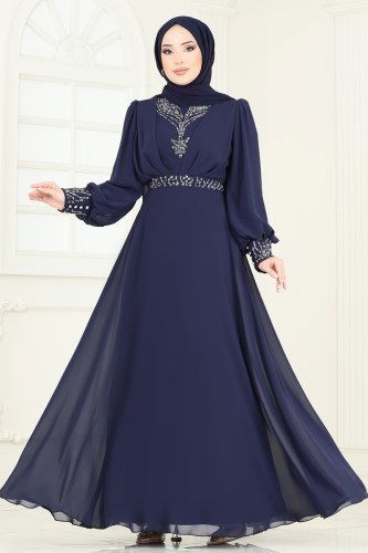 moda selvim Taş Detaylı Şifon Abiye 7084AB368 Laci - Thumbnail