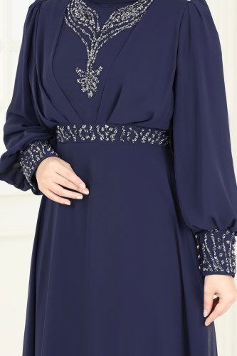 moda selvim Taş Detaylı Şifon Abiye 7084AB368 Laci - Thumbnail
