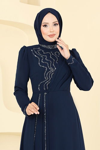 moda selvim Taş Detaylı Şifon Abiye 8019AB368 Laci - Thumbnail