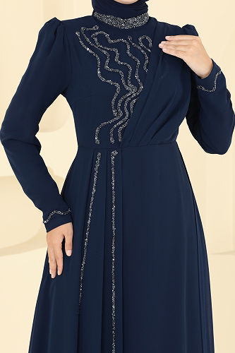 moda selvim Taş Detaylı Şifon Abiye 8019AB368 Laci - Thumbnail